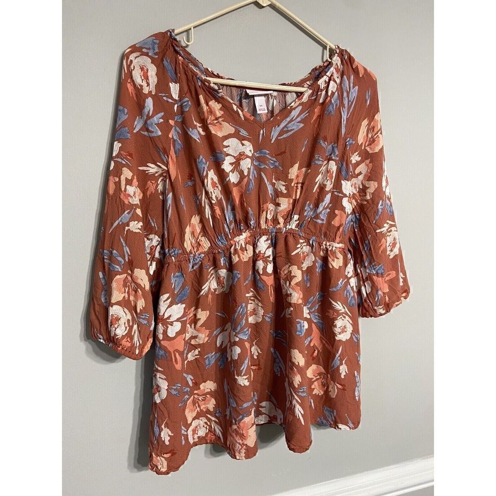 Isabel Maternity Salmon Colored Floral Maternity Blouse Womens XS